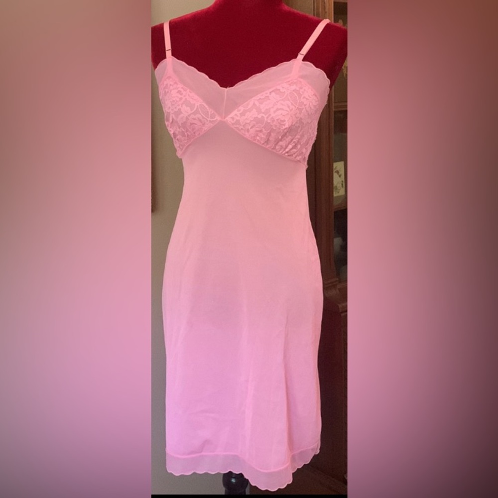 1960s  Bubble Gum Pink Lacey Slip Dress S Vassarette